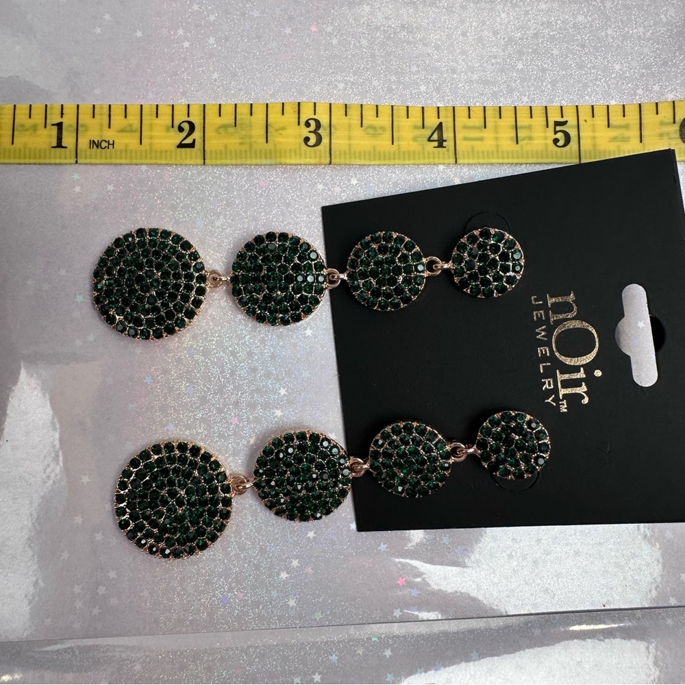 nOir Jewelry | Green Sparkle Pave Dangle Circle Earrings | NWT - Picture 7 of 8